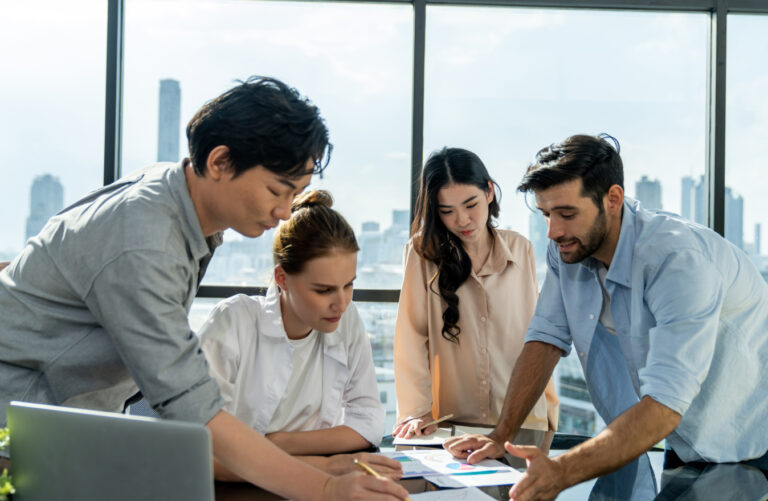 Three connected hexagonal nodes representing collaboration